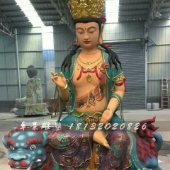 玻璃钢文殊菩萨雕塑，玻璃钢彩绘佛像
