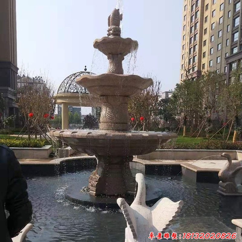 大理石三层鲤鱼喷水盆