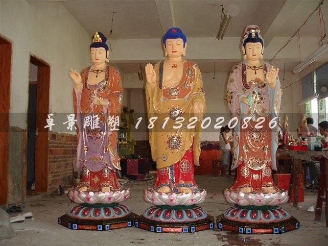 玻璃钢西方三圣雕塑，彩绘玻璃钢西方三圣雕塑