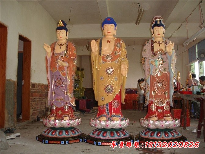 玻璃钢西方三圣雕塑，彩绘佛像雕塑