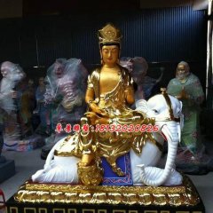 玻璃钢普贤菩萨雕塑，玻璃钢贴金雕塑