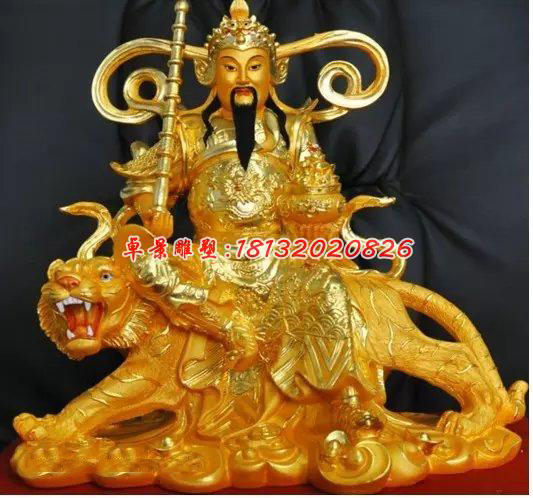 玻璃钢骑虎财神，玻璃钢贴金神仙雕塑