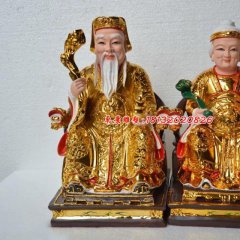 土地公土地婆雕塑，玻璃钢贴金神像雕塑