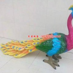 玻璃钢孔雀雕塑，彩绘孔雀雕塑