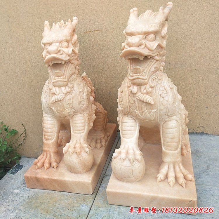 晚霞红招财麒麟古代神兽雕塑