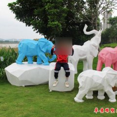 玻璃钢粉红小象雕塑，玻璃钢抽象动物雕塑