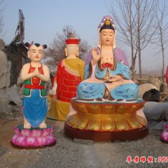 观音菩萨与善财童子雕塑，玻璃钢佛像雕塑