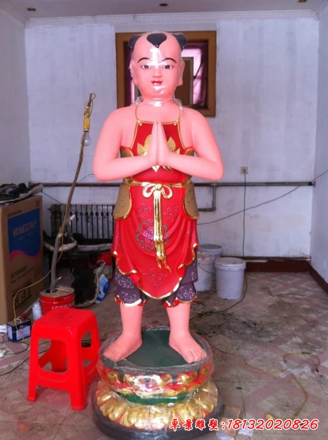 玻璃钢善财雕塑，寺庙神仙雕塑