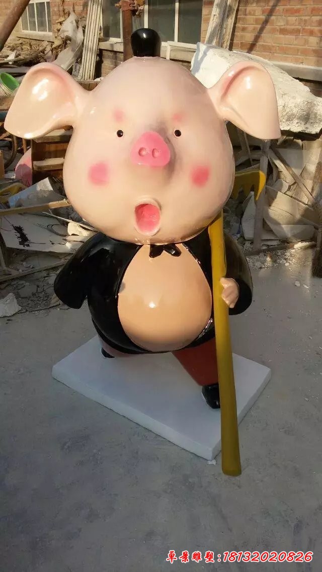 卡通猪八戒雕塑，玻璃钢卡通动物雕塑