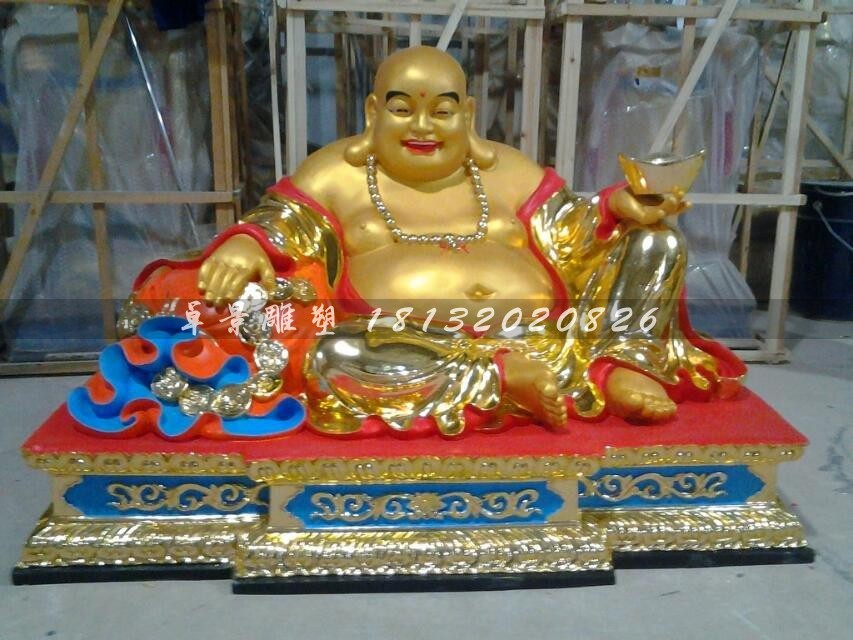 大肚弥勒佛雕塑，玻璃钢彩绘佛像雕塑