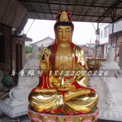 坐式观音雕塑，玻璃钢贴金彩绘观音