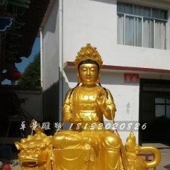 玻璃钢文殊菩萨雕塑，鎏金佛像雕塑