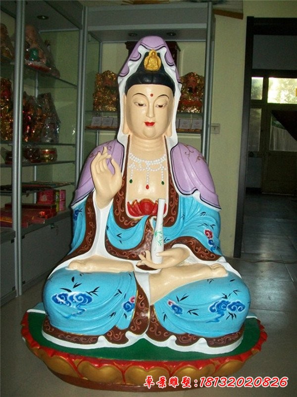 观音菩萨雕塑，玻璃钢彩绘观音雕塑