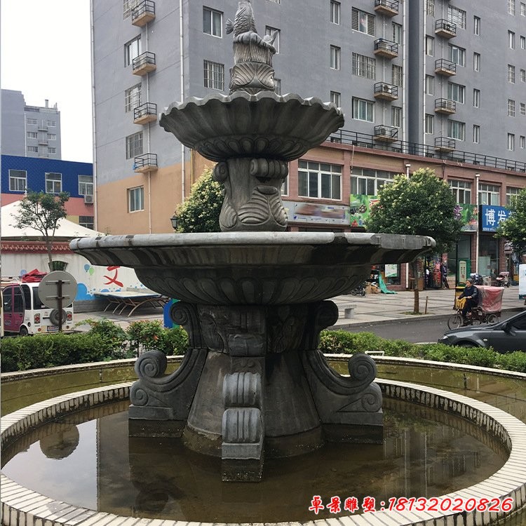 小区双层喷泉石雕