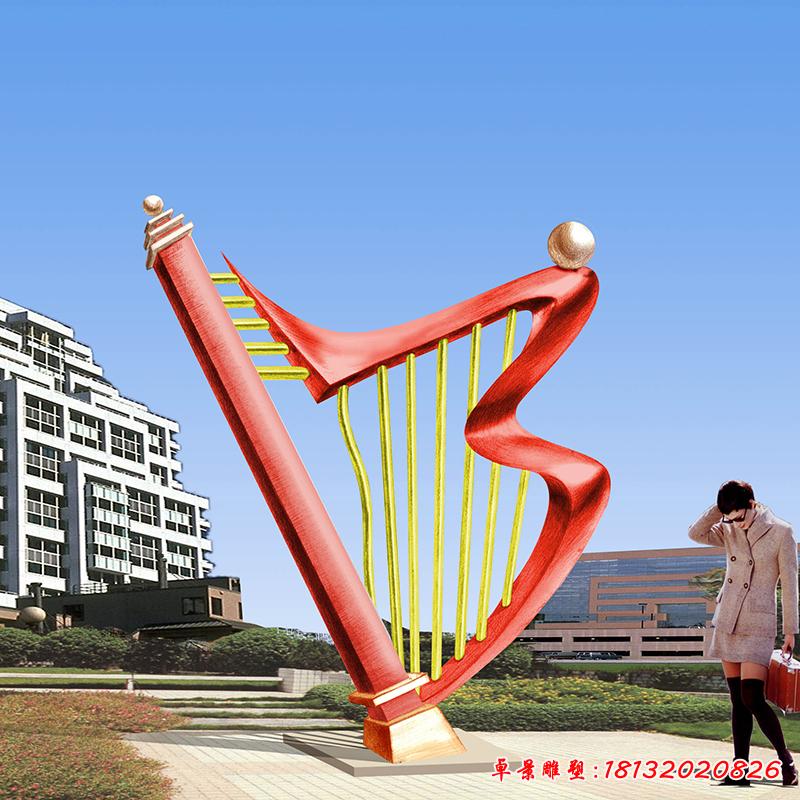 不锈钢竖琴雕塑，广场竖琴不锈钢雕塑 (2)