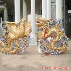 玻璃钢仿铜彩绘龙凤浮雕