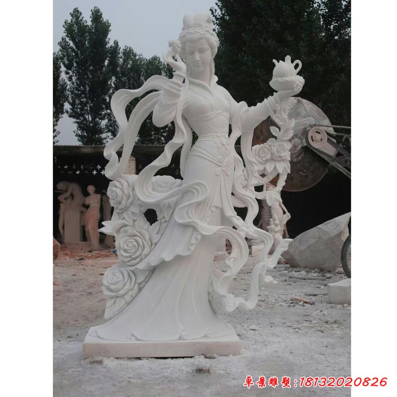 汉白玉仙女雕塑，石雕天女散花