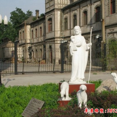 西方宗教人物耶稣善牧石雕