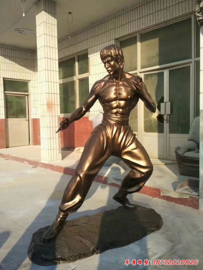 玻璃钢仿铜李小龙雕塑