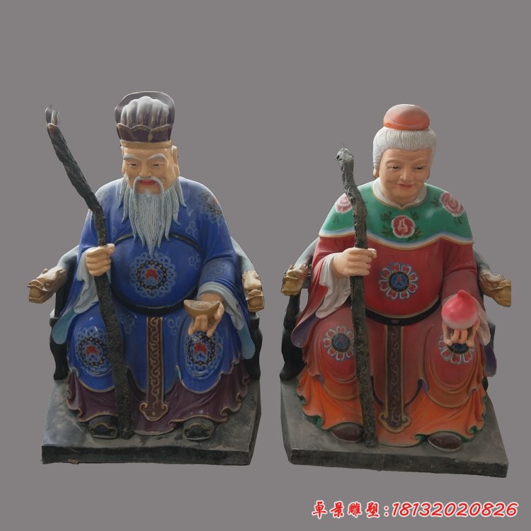 玻璃钢彩绘土地公土地婆，土地庙神像雕塑