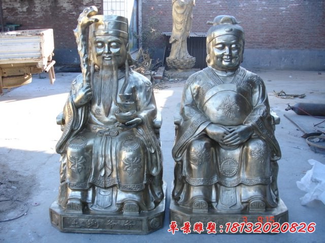 铜雕土地公土地婆，神仙铜雕