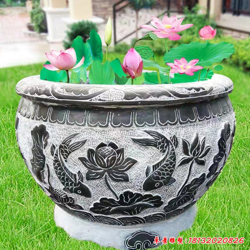 仿古石雕花盆鱼缸