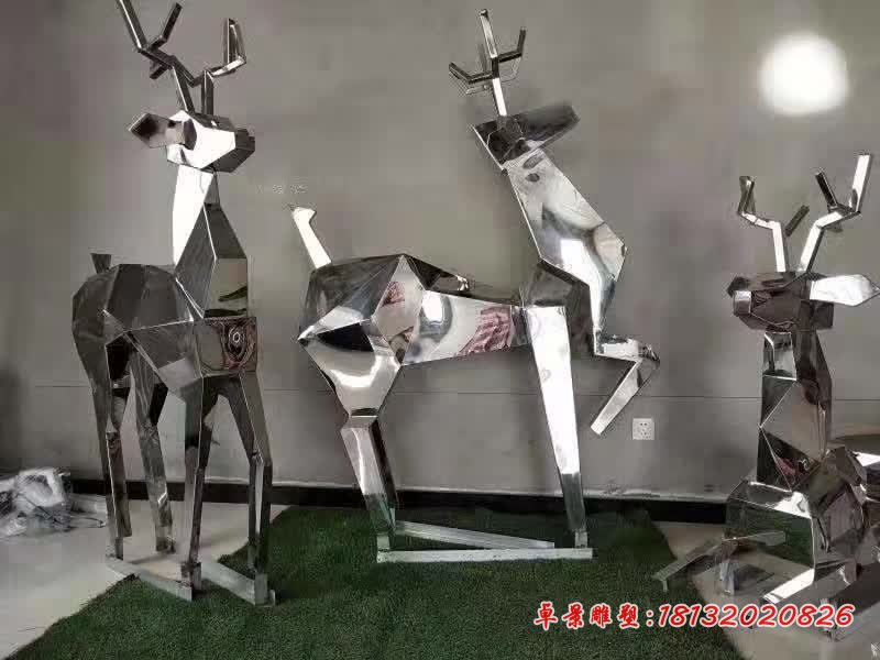 不锈钢抽象几何鹿雕塑