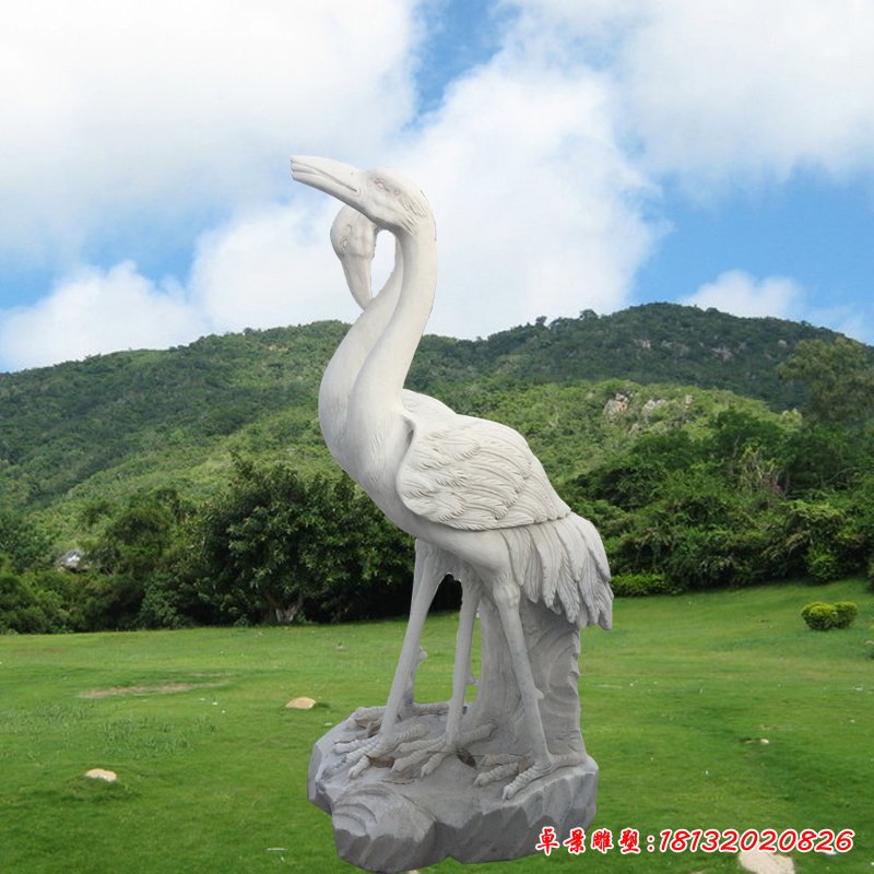 公园石雕仙鹤摆件，大理石动物是