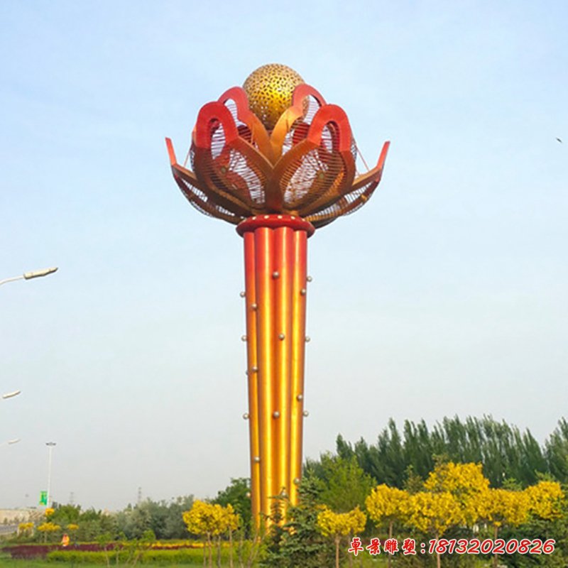 大型户外红色花朵广场景观，不锈钢雕塑 (2)