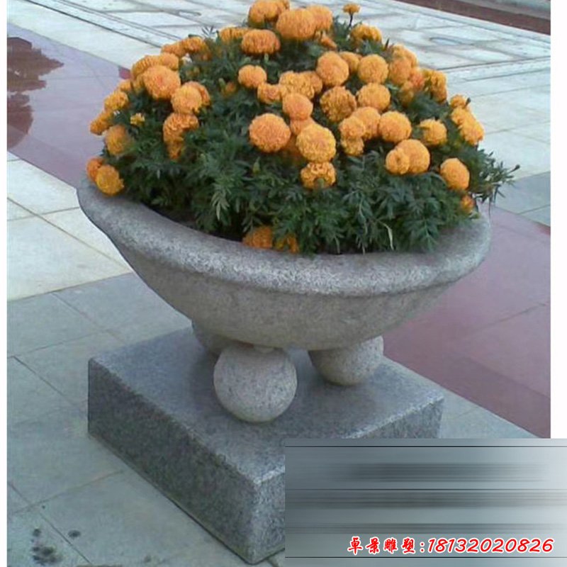 公园花盆石雕，小型石花盆