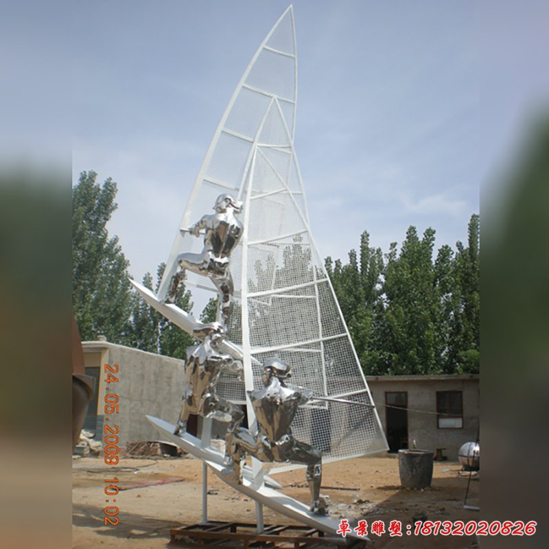 不锈钢帆船雕塑，公园运动雕塑