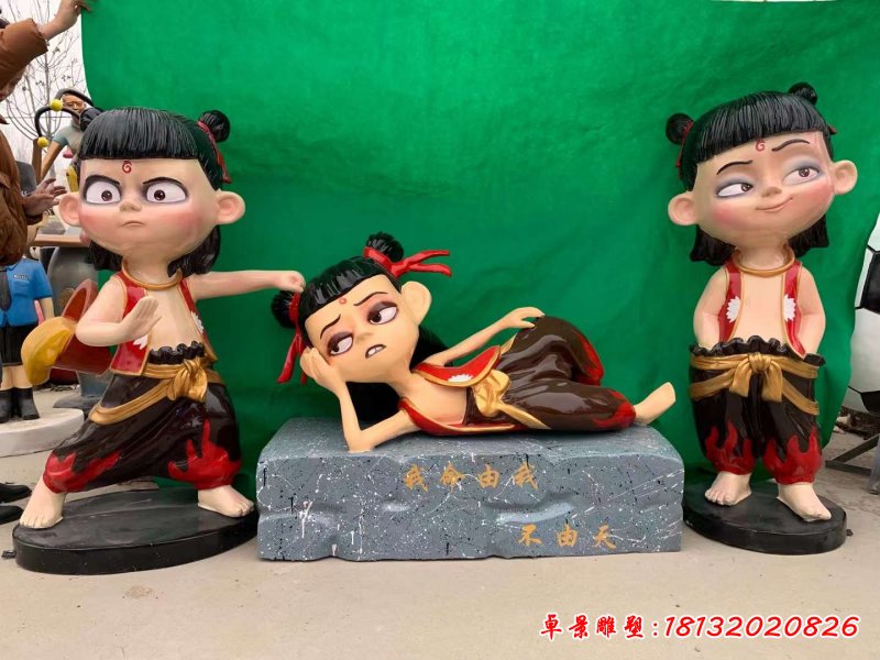 玻璃钢卡通动画哪吒雕塑