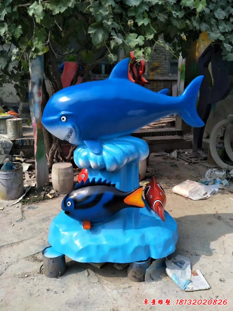 玻璃钢鲨鱼深海鱼景观雕塑