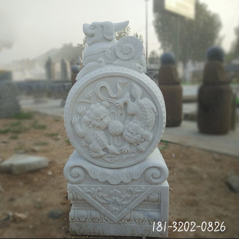 汉白玉狮子抱鼓 石雕公园景观雕塑