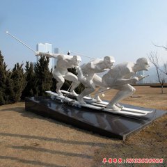 不锈钢抽象人物滑雪雕塑